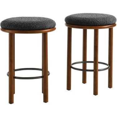Fable Boucle Fabric Counter Stool Set of 2 In Walnut and Charcoal