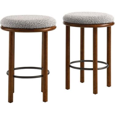 Fable Boucle Fabric Counter Stool Set of 2 In Walnut and Taupe