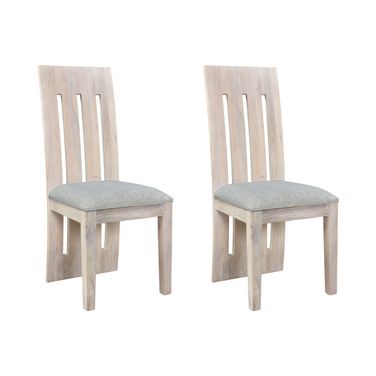 Fabric and Wood Slat Back Dining Side Chairs Set of 2 In Grey and Natural