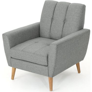 Fabric Channel Stitch Club Chair with Tufted Back In Grey