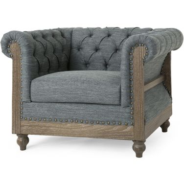 Fabric Upholstered Club Chair with Scrolled Tuxedo Arms In Charcoal