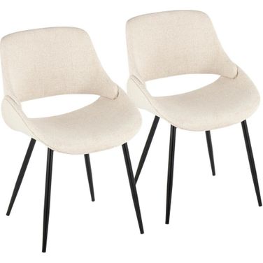 Fabrico Fabric Chair Set of 2 with Metal Legs In Cream/Black