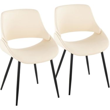 Fabrico Leather Chair Set of 2 In Cream/Black