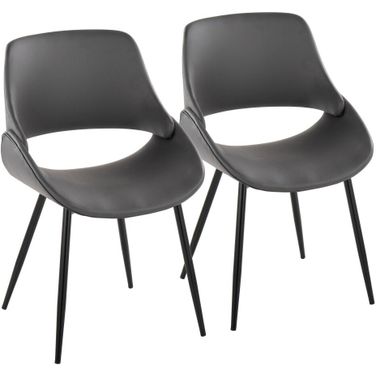 Fabrico Leather Chair Set of 2 with Metal Legs In Gray/Black