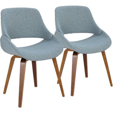 Fabrico Mid-Century Modern Dining/Accent Chair In Walnut And Blue Noise Fabric - Set Of 2