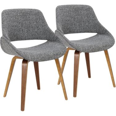 Fabrico Mid-Century Modern Dining/Accent Chair In Walnut And Grey Noise Fabric - Set Of 2