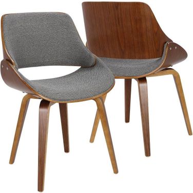 Fabrizzi Mid-Century Modern Dining/Accent Chair In Walnut And Grey Fabric