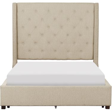 Fairborn California King Platform Bed with Storage Footboard In Beige
