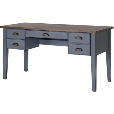 Fairmont Farmhouse Half Pedestal Executive Desk In Dusty Blue