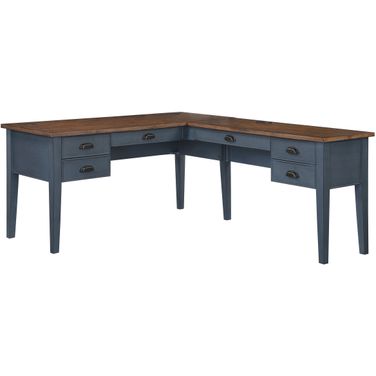Fairmont Farmhouse Wood Return Half-Pedestal Writing Desk In Dusty Blue