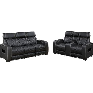 Fairway Power Double Reclining Living Room Set In Black