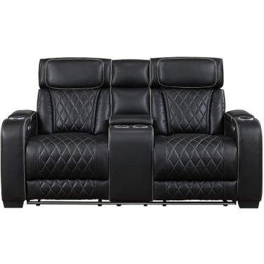 Fairway Power Double Reclining Loveseat with Center Console and Power Headrests In Black