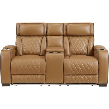 Fairway Power Double Reclining Loveseat with Center Console and Power Headrests In Brown