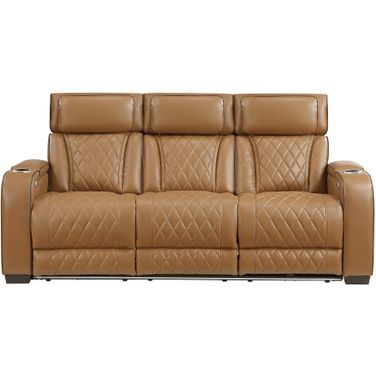 Fairway Power Double Reclining Sofa with Center Drop-Down Cup Holders and Power Headrests In Brown
