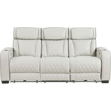 Fairway Power Double Reclining Sofa with Center Drop-Down Cup Holders and Power Headrests In Cream