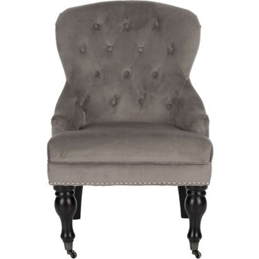 Falcon Tufted Arm Chair with Silver Nail Heads in Mushroom