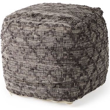 Falguni Leather and Cotton Patterned Pouf In Gray