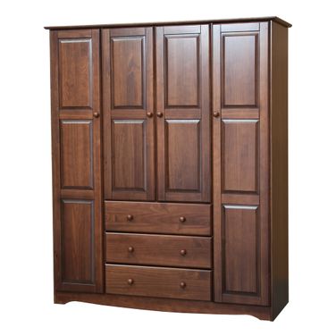 Family 4-Door Wardrobe with Raised Panel Doors In Mocha