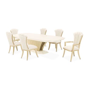 Fantosini Pedestal Dining Room Set In Creaamy Pearl