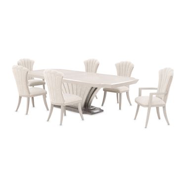 Fantosini Pedestal Dining Room Set In Silver Mist