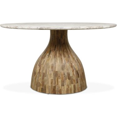 Fargo 54 Inch Dining Table In Capri Beige Marble with Mango Wood Base