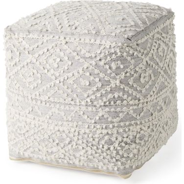 Farida Wool and Polyester Patterned Pouf In Light Gray