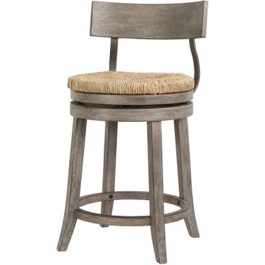 Farmhouse 26 Inch Wood Counter-Height Barstool with Natural Seagrass Seat In Reclaimed Gray