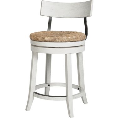 Farmhouse 26 Inch Wood Counter-Height Barstool with Natural Seagrass Seat In Reclaimed White