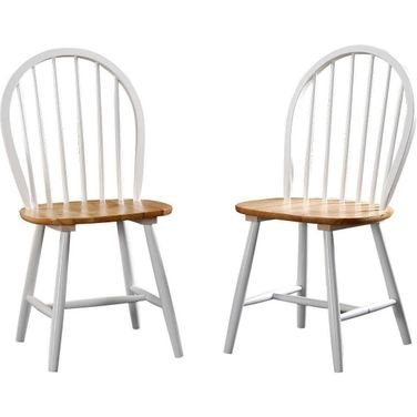 Farmhouse Dining Chair Set of 2 In White And Natural