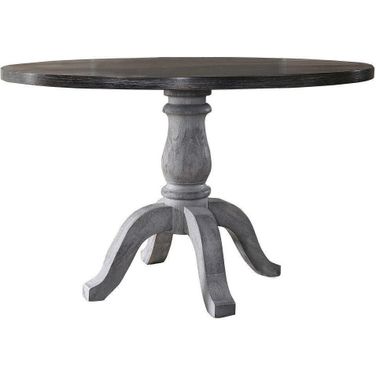 Farmhouse Style Wood Round Dining Table In Weathered Gray