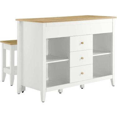 Farmstead 3 Piece Kitchen Island and Stool Set In Oak and White