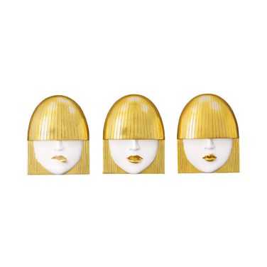 Fashion Faces Small Wall Art Sculptures Set of 3 In Gold and White
