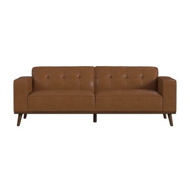 Fate Sofa with Wood Front In Tan and Cherry