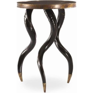 Faux Horn Ebony Chairside Table In Black