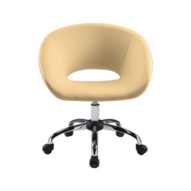 Faux Leather Adjustable Height Swivel Rolling Office Chair In Beige and Silver