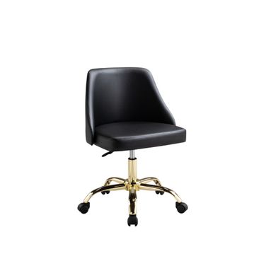 Faux Leather Adjustable Height Swivel Rolling Office Chair In Black and Gold