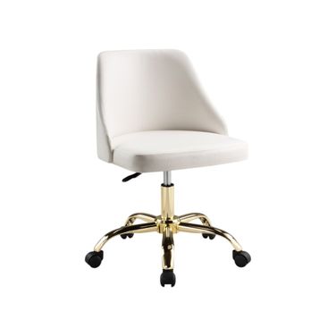 Faux Leather Adjustable Height Swivel Rolling Office Chair In White and Gold