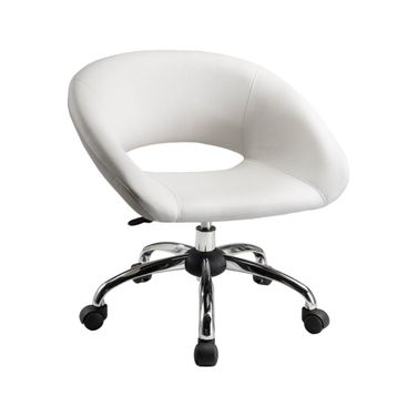 Faux Leather Adjustable Height Swivel Rolling Office Chair In White and Silver