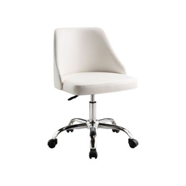 Faux Leather Adjustable Height Swivel Rolling Office Chair In White and Silver