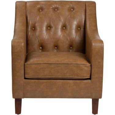 Faux Leather Button Tufted Upholstered Accent Chair In Brown