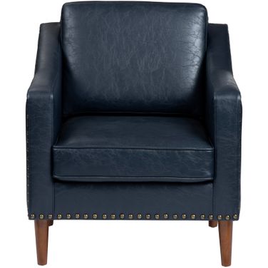 Faux Leather Upholstered Accent Chair In Navy and Brown