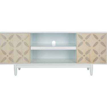 Faye 3 Shelf Patterned Media Stand in White Wash