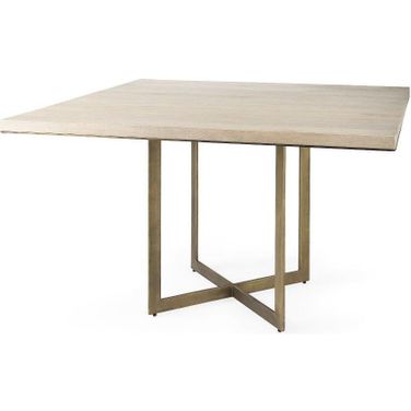 Faye I Barely Gray Finished Wood With Gold Metal Base Square Dining Table