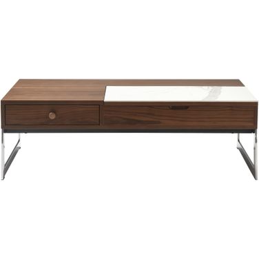 Faye Rectangular Lift-Top Coffee Table with Sintered Stone Panel In Walnut and Stainless Steel