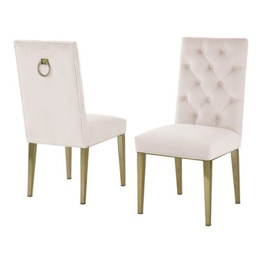 Fed Tufted Side Chairs Set of 2 In Cream Velvet and Gold Chrome Legs