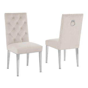 Fed Tufted Side Chairs Set of 2 In Cream Velvet and Silver Chrome Legs