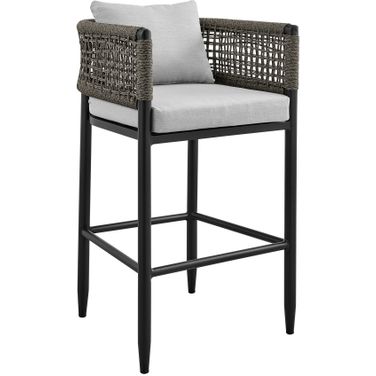 Felicia Outdoor Patio Counter Height Bar Stool In Aluminum with Gray Rope and Cushions