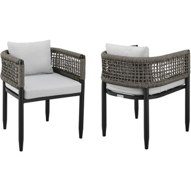 Felicia Outdoor Patio Dining Chair Set of 2 In Aluminum with Gray Rope and Cushions