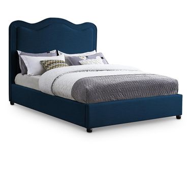 Felix Linen Textured Fabric King Bed In Navy