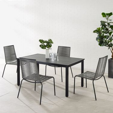 Fenton 5 Piece Wicker Outdoor Dining Set In Gray and Matte Black
